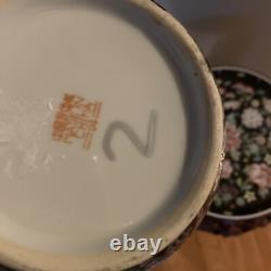 Mid-Century Chinese Famille Noire Porcelain Tea Set Pot & 4 Cups Hand Painted
