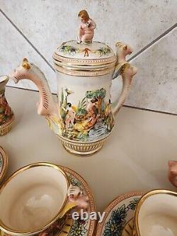 Mid Century Italy Full Teapot Set Lovers Erotic Scenes Demitasse Dragon Handles