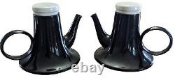Mid Century Modern Black Tea Pot SET Made in Italy PAIR of 2 SIGNED 1960s MCM