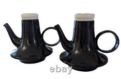 Mid Century Modern Black Tea Pot SET Made in Italy PAIR of 2 SIGNED 1960s MCM