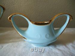 Mid Century Modern Blue Teapot Creamer & Sugar Set 1940's