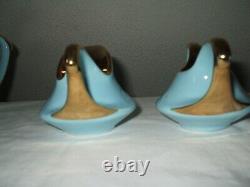 Mid Century Modern Blue Teapot Creamer & Sugar Set 1940's