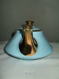 Mid Century Modern Blue Teapot Creamer & Sugar Set 1940's