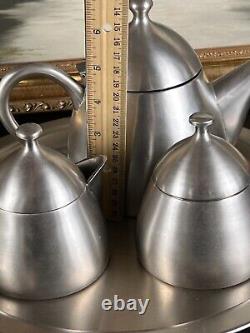 Mid-Century Modern Silver Teapot Set and Tray