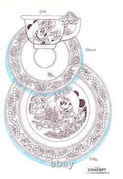 Mike Royer Disney Original Concept Drawing Signed-Minnie Mouse-Tea Pot Set