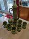 Modern 1970's Elongated Olive And Moss Green Tea Pot Set, 9 Pieces