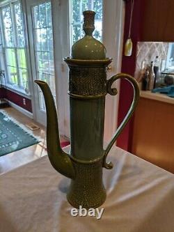 Modern 1970's Elongated Olive and Moss Green Tea Pot Set, 9 Pieces