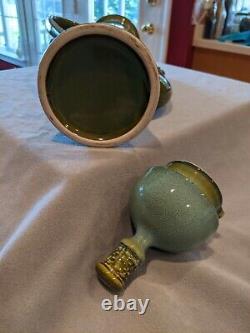 Modern 1970's Elongated Olive and Moss Green Tea Pot Set, 9 Pieces