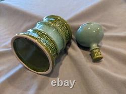 Modern 1970's Elongated Olive and Moss Green Tea Pot Set, 9 Pieces