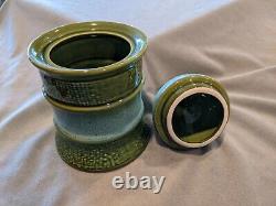 Modern 1970's Elongated Olive and Moss Green Tea Pot Set, 9 Pieces