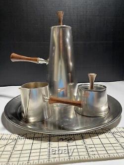 Modernist Italian Silver and Rosewood Tea and Coffee Serving Set