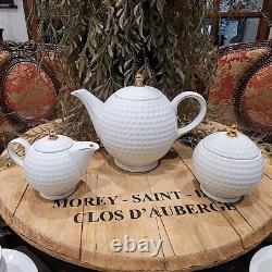 Moritz Zdekauer White & 24K Gold Rim Porcelain Golf Ball Tea Pot Luncheon Set