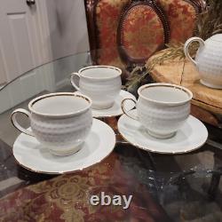 Moritz Zdekauer White & 24K Gold Rim Porcelain Golf Ball Tea Pot Luncheon Set