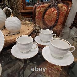 Moritz Zdekauer White & 24K Gold Rim Porcelain Golf Ball Tea Pot Luncheon Set