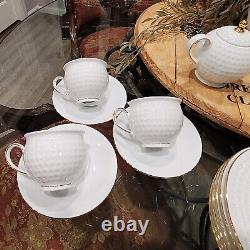 Moritz Zdekauer White & 24K Gold Rim Porcelain Golf Ball Tea Pot Luncheon Set