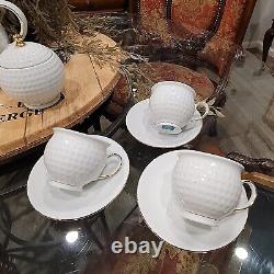Moritz Zdekauer White & 24K Gold Rim Porcelain Golf Ball Tea Pot Luncheon Set