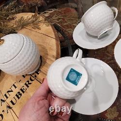 Moritz Zdekauer White & 24K Gold Rim Porcelain Golf Ball Tea Pot Luncheon Set