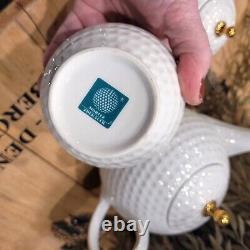 Moritz Zdekauer White & 24K Gold Rim Porcelain Golf Ball Tea Pot Luncheon Set