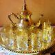 Moroccan Handmade Golden Tea Set Handmade Teapot, Tea Tray, Set Of 6 Tea Cups