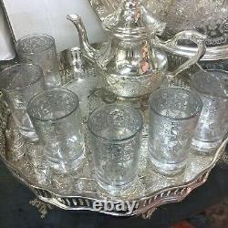 Moroccan Handmade Tea Set, 6 Cups Tea Glasses, Teapot, Tea Tray NEW