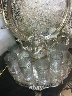 Moroccan Handmade Tea Set, 6 Cups Tea Glasses, Teapot, Tea Tray NEW