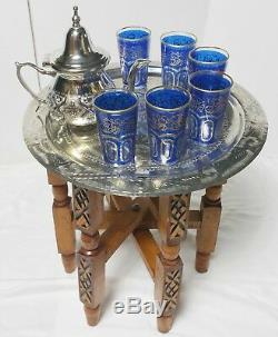 Moroccan Tea Serving 1 Tray Set 1 TEAPOT 6 GLASSES 1 Stand Turkish Middle East