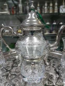 Moroccan Tea Set Teapot Rectangular Tray 5 Multicolor Glasses, high quality
