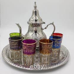 Moroccan tea glasses, Vintage set of handmade teapot, Moroccan gift for wedding