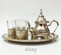 Moroccan tea glasses, Vintage set of handmade teapot, Tea Tray, Set Of 6 tea Cups