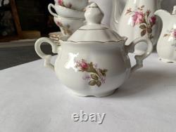 Moss Rose Japan Tea Pot, Sugar, Creamer, 6 Cups&Saucers. Gold Trim. Excellent