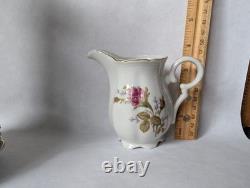 Moss Rose Japan Tea Pot, Sugar, Creamer, 6 Cups&Saucers. Gold Trim. Excellent