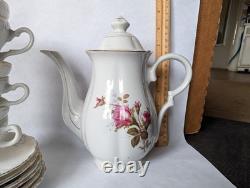 Moss Rose Japan Tea Pot, Sugar, Creamer, 6 Cups&Saucers. Gold Trim. Excellent