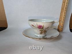 Moss Rose Japan Tea Pot, Sugar, Creamer, 6 Cups&Saucers. Gold Trim. Excellent