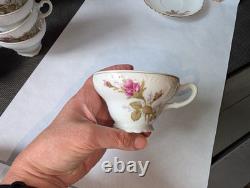 Moss Rose Japan Tea Pot, Sugar, Creamer, 6 Cups&Saucers. Gold Trim. Excellent