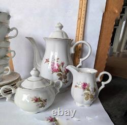 Moss Rose Japan Tea Pot, Sugar, Creamer, 6 Cups&Saucers. Gold Trim. Excellent