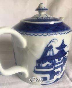 Mottahedeh Blue Canton China Tea Pot Sugar Creamer 3 Pc Set VA Portugal