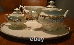 Mountainside Pottery Tea Pot Serving With Large Trey Set 24K Gold Trim Handmade
