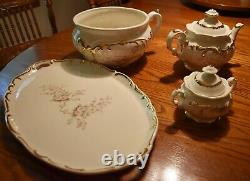 Mountainside Pottery Tea Pot Serving With Large Trey Set 24K Gold Trim Handmade