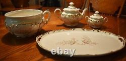 Mountainside Pottery Tea Pot Serving With Large Trey Set 24K Gold Trim Handmade