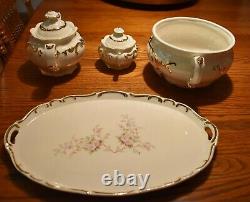 Mountainside Pottery Tea Pot Serving With Large Trey Set 24K Gold Trim Handmade