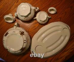 Mountainside Pottery Tea Pot Serving With Large Trey Set 24K Gold Trim Handmade