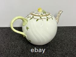 NEW Herend Rothschild Garden Teapot With Rose Finial Leaf Handle 5.5 in High