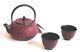 New Japanese Cast Iron Teapot Set Traditional Tetsubin Tea Pot Kettle & Cups Red