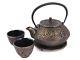 New Japanese Teapot & 2 Cup Set, Cast Iron Tetsubin Tea Pot Kettle & Cups, Gold