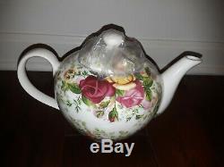 NEW Royal Albert COUNTRY ROSE CHINTZ TEA SET 9 Piece Teapot, 4 Cups & 4 Saucers
