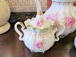 NIPPON teapot creamer and sugar holder pink rose fancy orante teaset 1940s Japan