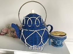 NWOT KateSpade Wicker Teapot With Teacup Coin Purse Bag Tote Set