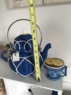 NWOT KateSpade Wicker Teapot With Teacup Coin Purse Bag Tote Set