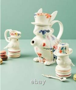 NWT Anthropologie Corinne Tea Set- Teapot, Sugar, Creamer Rabbit Bird Holiday