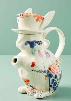 NWT Anthropologie Corinne Tea Set- Teapot, Sugar, Creamer Rabbit Bird Holiday